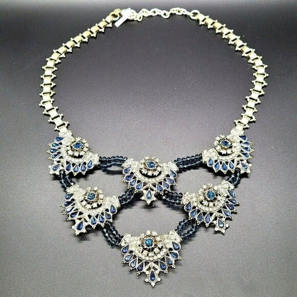 Mythologie Crystal Bib Collar Statement Necklace Sapphire & Crystal Colored - Picture 1 of 10